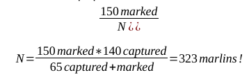 <ul><li><p>Remember, you can quickly check your work</p><ul><li><p>if we recapture (capture a second time) a lot of the individuals we marked, we have a smaller population size closer to our original sample size</p></li></ul></li></ul><p></p>