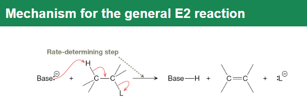 <p>Strong bases, often with heat, remove anti-periplanar β-hydrogens from primary, secondary, or tertiary alkyl halides in a one-step elimination forming alkenes without changing the carbon skeleton.</p>