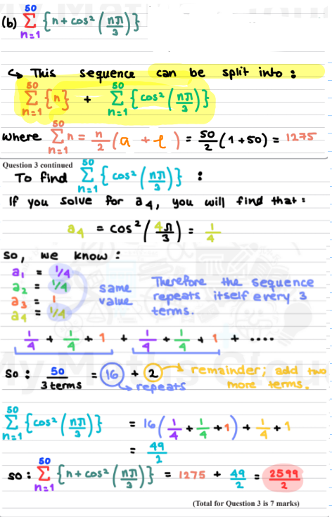 <p>NOTE:</p><ul><li><p>for these sigma sums, <strong><u>always split if you can</u></strong></p></li><li><p><strong><u>always check if sequence is <mark data-color="yellow" style="background-color: yellow; color: inherit;">periodic</mark></u></strong></p></li></ul><p></p>