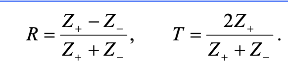 <p>For TE waves (electric field perpendicular to plane of incidence), Z becomes Z/cos(θ) or Z/cos(θ<sub>r</sub>) for the reflected side</p><p>For TM waves (electric field parallel to the plane of incidence), Z becomes Z/sin(θ) or Z/cos(θ<sub>r</sub>) for the reflected side</p><p>Remember: - is always incidence, + is in the new medium</p>