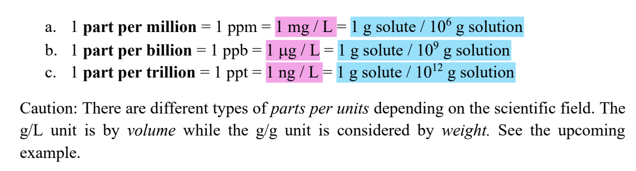 <p>pink- what to use if it asks “ppx per weight”</p><p>blue- what to use if it asks “ppx per volume”</p>