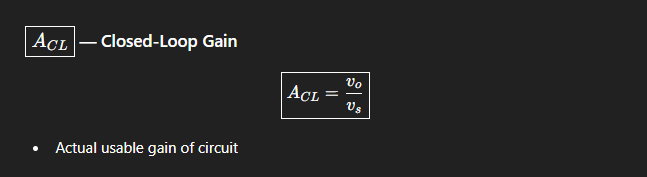 <p>The closed-loop gain is defined as the output voltage divided by the source voltage. </p>