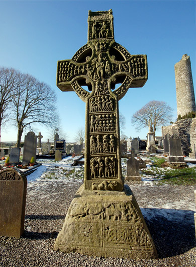 <p>Christian monument with biblical carvings.</p>