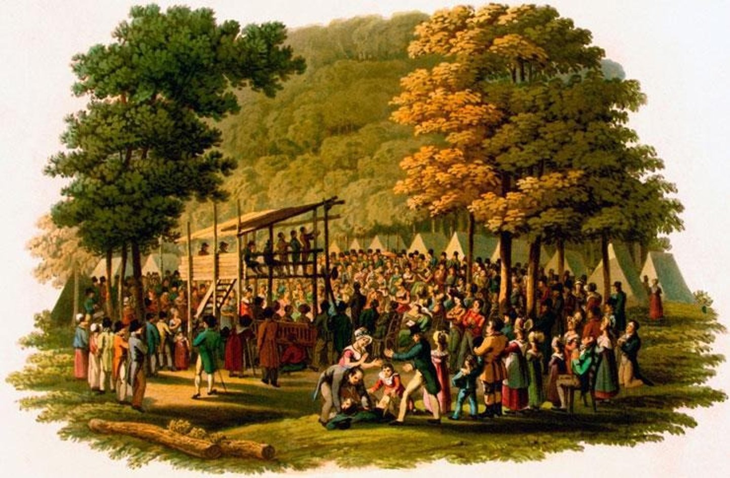 <p>A wave of religious revivals in the early 1800s that included camp meetings and increased evangelical church membership.</p>