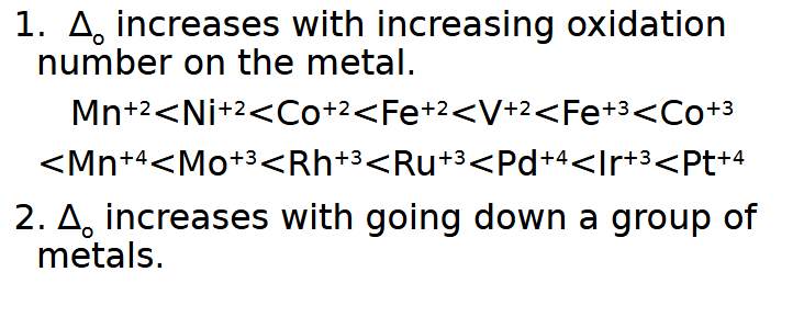<p>oxidation number, down</p>