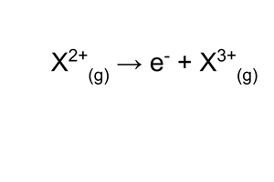 <ul><li><p>energy required to remove an electron from every ion in a mole of di-positive gaseous ions, to produce a mole of tri-positive gaseous ions</p></li></ul><p></p>