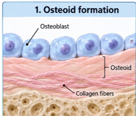 <p>What do osteoblasts secrete to form <strong>osteoid</strong>?</p>