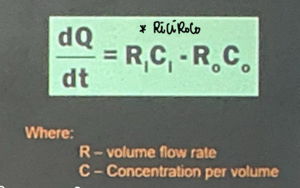 <ul><li><p>rate in L/min</p></li><li><p>concentration density in kg/L, g/L<br></p></li></ul><p></p>