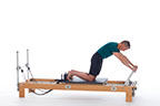 <p><strong>Setup</strong></p><ul><li><p>Kneeling on carriage with sit bones toward heels, feet against shoulder rests, arms straight, shoulder width apart, hands placed on footbar, round trunk into C curve position</p></li><li><p>Resistance: light to medium | <strong>Springs:&nbsp; 1R (or 1R+1B)</strong></p></li></ul><p><strong>Movement</strong></p><ul><li><p>Inhale: Move legs back</p></li><li><p>Exhale: Move legs forward, return to start position</p></li></ul><p><strong>Muscle Focus</strong></p><ul><li><p>Spinal flexors</p></li><li><p>Spinal extensors</p></li></ul><p><strong>Objectives</strong></p><ul><li><p>Pelvic lumbar stabilization</p></li><li><p>Scapular stabilization</p></li><li><p>Knee extensor control</p></li><li><p>Hip extensor control</p></li></ul><p><strong>Cues</strong></p><ul><li><p>Emphasize "in" phase of movement</p></li><li><p>Focus on hip disassociation</p></li><li><p>Maintain pelvic lumbar stabilization</p></li><li><p>Maintain C curve position</p></li><li><p>Maintain scapular stabilization</p></li></ul><p></p>