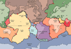 <p>The theory that pieces of Earth's lithosphere are in constant motion, driven by convection currents in the mantle.</p>