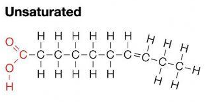 <p>Have fatty acid chains that are NOT saturated with hydrogen. Maximal amount of hydrogen is not bonded. Contains one or more double bonds.</p>