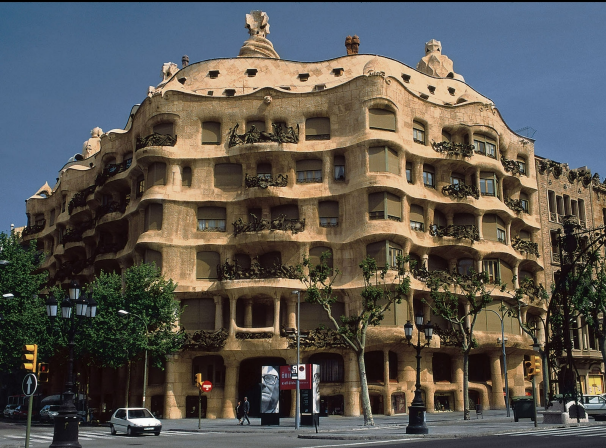 <p>Localized gothic design with natural motifs to cliffsides in the structure and colorization with ungulating movement. It uses parabolic arches and wrought iron in its forms creating a fantastical feeling</p>