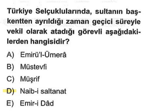 <p><strong>Niyabet-i Saltanat</strong> divanının başındaki kişidir. Hükümdar yokken devlet işlerini yürütür.</p><p><strong>Müstevfi:</strong> Mali işlerden sorumludur.</p><p><strong>Müşrif:</strong> Denetim yapar.</p>
