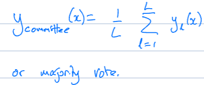 <ul><li><p><span style="background-color: transparent;">Bootstrap aggregation (bagging)</span></p><ul><li><p><span style="background-color: transparent;"><u>Bootstrap sample</u>: a sample the same size as the dataset, taken with replacement</span></p><ul><li><p><span style="background-color: transparent;">Every time you take a sample out, you put it back in so you can sample it again</span></p><ul><li><p><span style="background-color: transparent;">Ex: data set has 100 things in it, so you make a&nbsp;sample that has 100 things in it</span></p><ul><li><p><span style="background-color: transparent;">Some of them will be in this new data set lots of times, some one or two times, and some not at all</span></p></li></ul></li></ul></li></ul></li></ul><p>Decision Trees:</p><ul><li><p><span style="background-color: transparent;">For each of L trees:</span></p><ul><li><p><span style="background-color: transparent;">Sample with replacement to get a new dataset</span></p></li><li><p><span style="background-color: transparent;">Train the tree on the dataset</span></p><ul><li><p>Randomness comes <em>only</em> from sampling</p></li><li><p>Trivial to parallelise because every processor gets its own independent tree</p></li></ul></li></ul></li><li><p>Result on test set is average or majority vote</p></li></ul></li></ul><p></p>