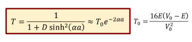 <p>exponentially decreases with wider or higher barriers</p>