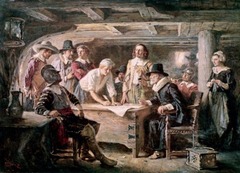 <p>-1620-</p><p>Agreement signed by the Pilgrims and "strangers" while still on the Mayflower/boat</p><p>They all agreed to establish a self-government - rules for the settlement.</p><p>** First step toward representative government.</p>