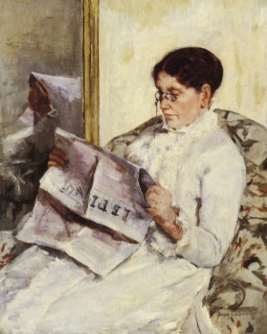 <p><strong>Identification:</strong></p><ul><li><p>Artist: Cassatt</p></li><li><p>Title: <em>Reading Le Figaro</em></p></li><li><p>Date: 1878</p></li><li><p>Movement: Impressionism</p></li></ul><p><strong>Historical Context:</strong></p><ul><li><p>The painting shows a woman (Cassatt’s mother) reading a newspaper, which was associated with public life and politics.</p></li><li><p>At the time, reading the news was more commonly linked to men, making this a subtle but important shift.</p></li><li><p>The work reflects growing ideas around women’s education and early feminist thinking.</p></li></ul><p><strong>Style:</strong></p><ul><li><p>Focus on a single figure in a quiet interior setting.</p></li><li><p>Soft, controlled brushwork with attention to posture and gesture.</p></li><li><p>The composition emphasizes the act of reading rather than dramatic action.</p></li></ul><p><strong>Themes:</strong></p><ul><li><p>The painting presents a woman as <strong>intelligent, engaged, and aware of the world</strong>.</p></li><li><p>It challenges traditional gender roles by showing a woman participating in what was seen as a more “masculine” activity.</p></li><li><p>The newspaper connects the domestic interior to the outside world, allowing access to public life from within the home.</p></li><li><p>There is a sense of <strong>dual space</strong>, where the woman is physically inside but mentally engaged with the wider world.</p></li><li><p>The work reflects a more modern image of women as thoughtful and independent individuals.</p></li></ul><p></p>