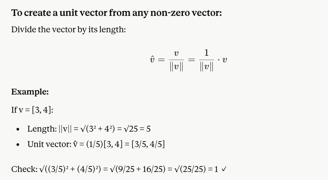 <p>so here the unit vector itself isn’t 1 but when you take the mag of all components in the vector it equals 1</p>