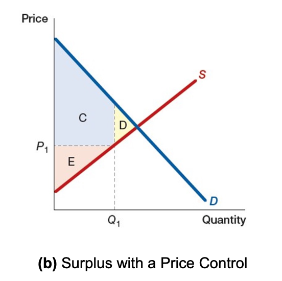 <p>the reduction in social (total) surplus resulting from a market intervention</p>
