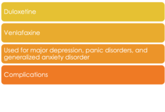 <p>-avoid alcohol</p><p>-avoid MAOIs 14 days before starting</p><p>-liver function</p><p>-cardiac stuff (baseline sodium, monitor BP)</p>