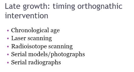 <p>prone to late growth and exacerbating asymmetry </p><p>so monitoring growth is important to determining cessation of growth prior to orthognathic surgery </p>