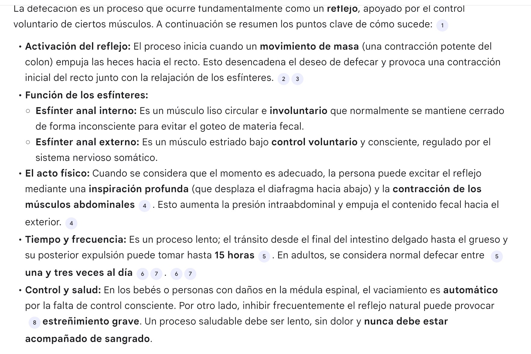 <p>Ocurre principalmente cuando las heces penetran en el recto y desatienden su pared rectal emitiendo señales aferentes que se propagan por el plexo mienterico, iniciando ondas peristálticas en el colon hacia el ano, cuando la onda perstaltica se acerca a este , el esfínter anal interno se relaja a causa de las señales inhidoras que le llegan desde el plexo mienterico , lo que provoca, la relajación consciente y voluntaria del esfínter anal externo, dando lugar a lo que se conocer como defecacion </p><p></p><p>La defecacion es un reflejo </p>