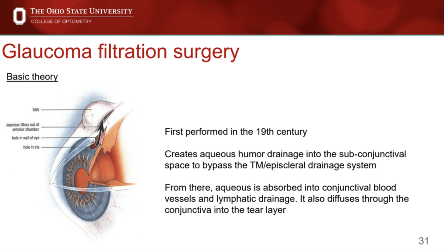 <p>With glaucoma filtration surgery, aqueous bypasses the TM/episcleral drainage system. From there, where does aqueous go?</p>