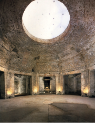 <ul><li><p><span style="background-color: transparent; font-family: "Times New Roman", serif;">All made of concrete</span></p><ul><li><p><span style="background-color: transparent; font-family: "Times New Roman", serif;">Exploiting of architectural possibilities with concrete&nbsp;</span></p></li></ul></li><li><p><span style="background-color: transparent; font-family: "Times New Roman", serif;">Hemispherical dome with oculus (“little eye”)</span></p></li><li><p><span style="background-color: transparent; font-family: "Times New Roman", serif;">Creation of a novel interior space with complexity</span></p></li><li><p><span style="background-color: transparent; font-family: "Times New Roman", serif;">Use of sophisticated light effects&nbsp;</span></p></li><li><p><span style="background-color: transparent; font-family: "Times New Roman", serif;">Each side opens to barrel vaults or groin vaults&nbsp;</span></p></li><li><p><span style="background-color: transparent; font-family: "Times New Roman", serif;">Structure lacks decorative skin, would’ve been covered with marble, mosaics, fountains, and cascades&nbsp;</span></p></li><li><p><span style="background-color: transparent; font-family: "Times New Roman", serif;">Vaults would’ve been covered with stucco reliefs and paintings&nbsp;</span></p></li><li><p><span style="background-color: transparent; font-family: "Times New Roman", serif;">Combines elements of 2nd and 3rd styles</span></p><ul><li><p><span style="background-color: transparent; font-family: "Times New Roman", serif;">Return to illusionism, but uses slender and tiny architecture</span></p></li></ul></li><li><p><span style="background-color: transparent; font-family: "Times New Roman", serif;">Use of fragmented views&nbsp;</span></p></li><li><p><span style="background-color: transparent; font-family: "Times New Roman", serif;">High quality and refinement of paintings&nbsp;</span></p></li></ul><p></p>