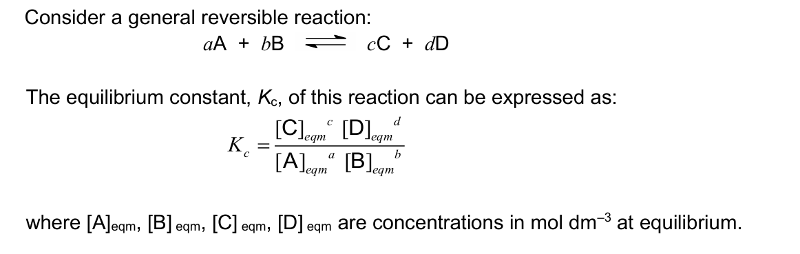 <p>the ratio of the product of the concentrations of products raised to the appropriate powers to the product of the concentrations of reactants raised to the appropriate powers at equilibrium at a given temperature</p>