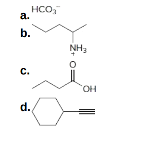 <p>What is the conjugate base of each acid?</p>