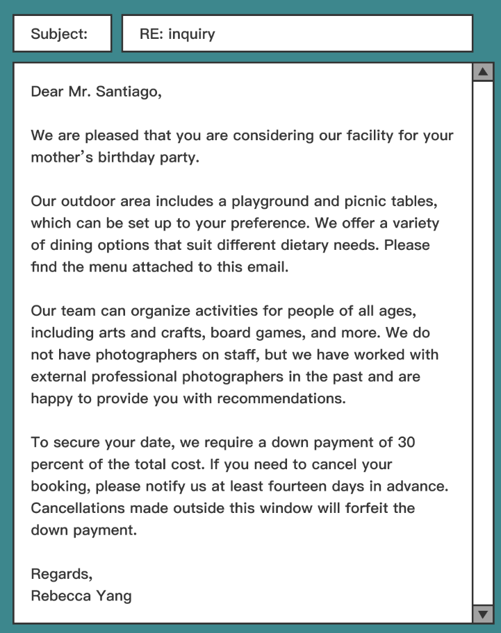 <p><span>What can be inferred about Mr. Santiago?</span></p>