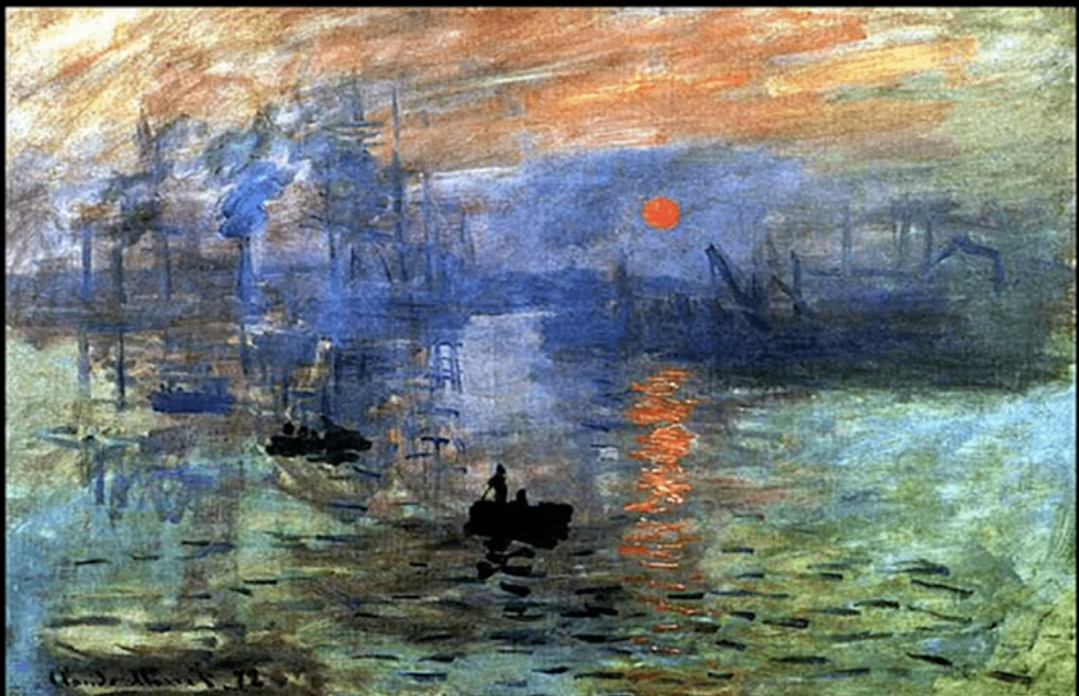 <p>"light reflections"<br><br>"not things...not a harbor, not boats, not water, not fog, not clouds..<br><br>light reflected off of the boat,<br>light reflected through the water,<br>light reflected through the fog,<br>light reflected through the<br>clouds...at sunrise"<br><br>Impressions:<br>"painted light effects":<br>-color of light<br>(what pigments can represent the colors of light?)<br>-texture of light<br>(what brushstrokes can represent the texture of light?)<br>-adjacent blends for solid<br>-complementary contrasts for shadows, borders<br>- texture of light? painterly brushstrokes<br><br>Adjacent Blends: blue/blue green/green  blends represents (solid, continuous) light reflected off/through the water;  blue/blue violet/violet also included<br><br>Complementary Contrasts:<br>Orange:<br>- light reflections on (and discontinuous with) the water - light (sun) rising within and separate from the fog</p><img src="https://assets.knowt.com/user-attachments/9670da41-f23d-40d1-9169-0895dcdf2aa2.png" data-width="100%" data-align="center"><p></p>