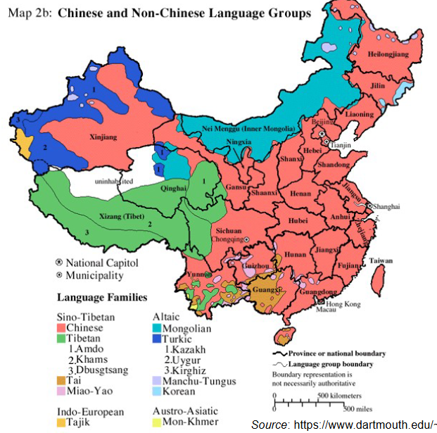 <ol><li><p>Sino-Tibetan</p></li><li><p>Austro-Thai (Thai-KAdai and Austronisian)</p></li><li><p>Miao-Yao</p></li><li><p>Mon-Khmer</p></li><li><p>Turkic (Altaic)</p></li><li><p>Mongolic (Altaic)</p></li><li><p>Manchu-Tungus (Altaic)</p></li><li><p>Korean</p></li><li><p>Indo-European</p></li></ol><p></p>
