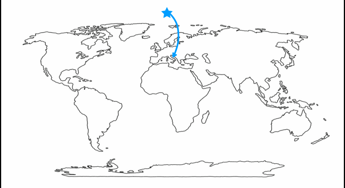 <p>Tip to remember: To the right of Italy</p>