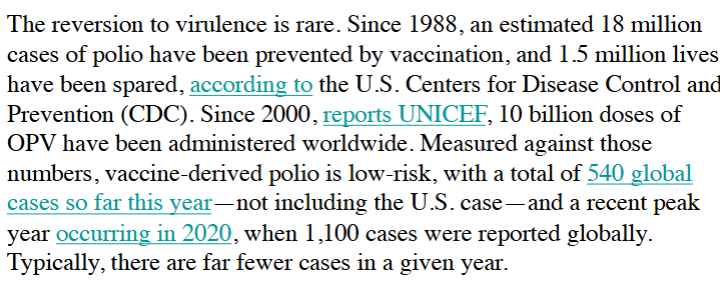 <p>Why was there a peak in vaccine derived polio in 2020?</p>