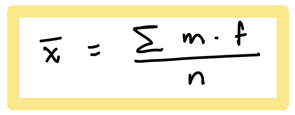 <p>mean of frequency distribution = [sum of (midpoint × frequency)] / sample size</p>