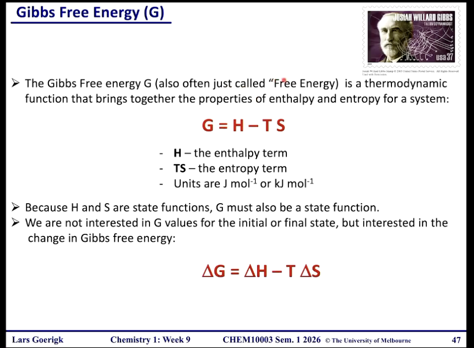 <p>bc S and H are state functions, so it G</p>