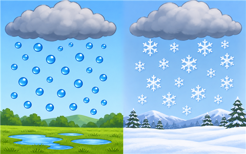 Water that falls from clouds to Earth's surface as liquid drops or solid particles.