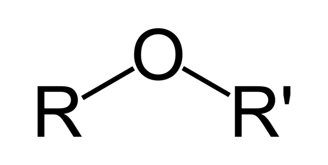 <p>R-O-R’. Made of an oxygen atom bonded to alkyl or aryl groups </p>