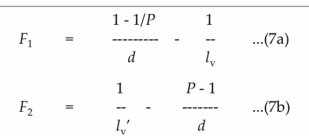 <p></p><ul><li><p>F1 generally from object side I think </p></li><li><p>F2 from image </p></li><li><p>P = h1/h2 = Mlv/lv’</p></li></ul><p></p><p>(magnification x object distance) / image distance</p><p></p><p>height 1/height 2 <em>of lens i think…</em></p><p></p>