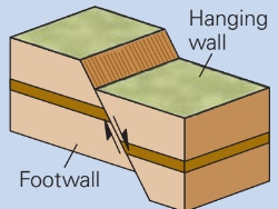 <p><strong>Faults</strong><span> are planar deformation features of natural origin on which sliding occurs. Which of the following </span><strong>types of faults</strong><span> is indicated in the figure below?</span></p>