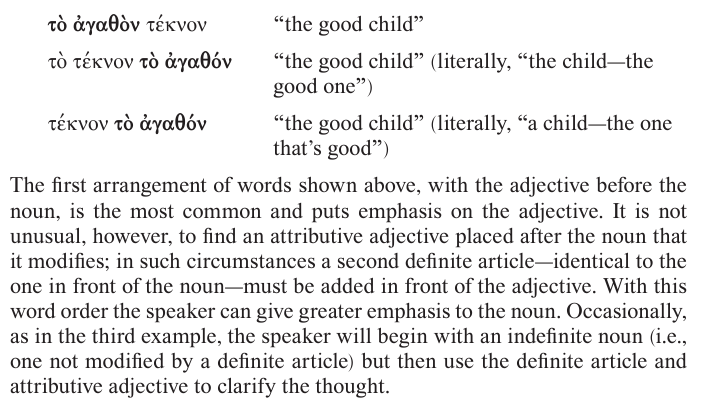 <p>describes if the person or thing in the speaker’s mind is definite or known</p><p>3 attributive positions (refer to picture)</p>