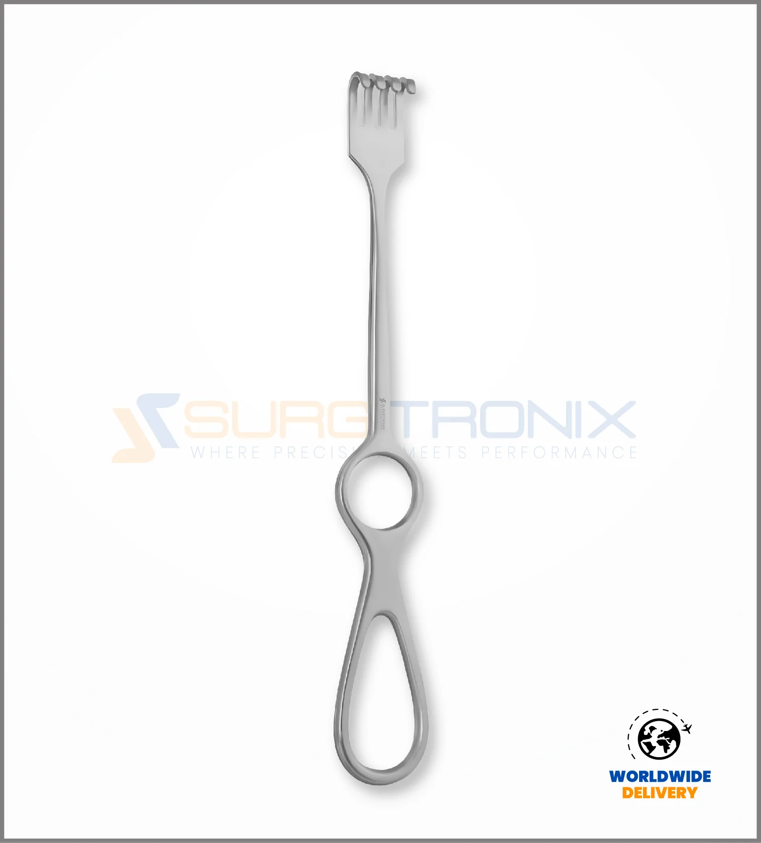 <p>Sharp handheld retractor for medial knee exposure (Land, Gupta).</p>
