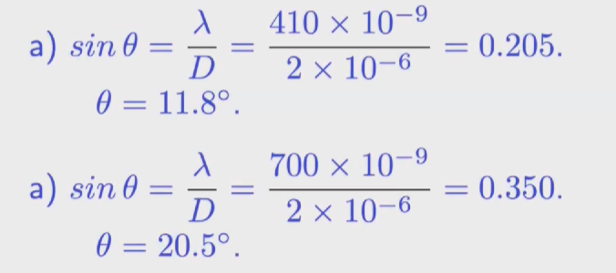 <p>Use theta = sin^-1( wavelength/slit width) for both a and b </p>