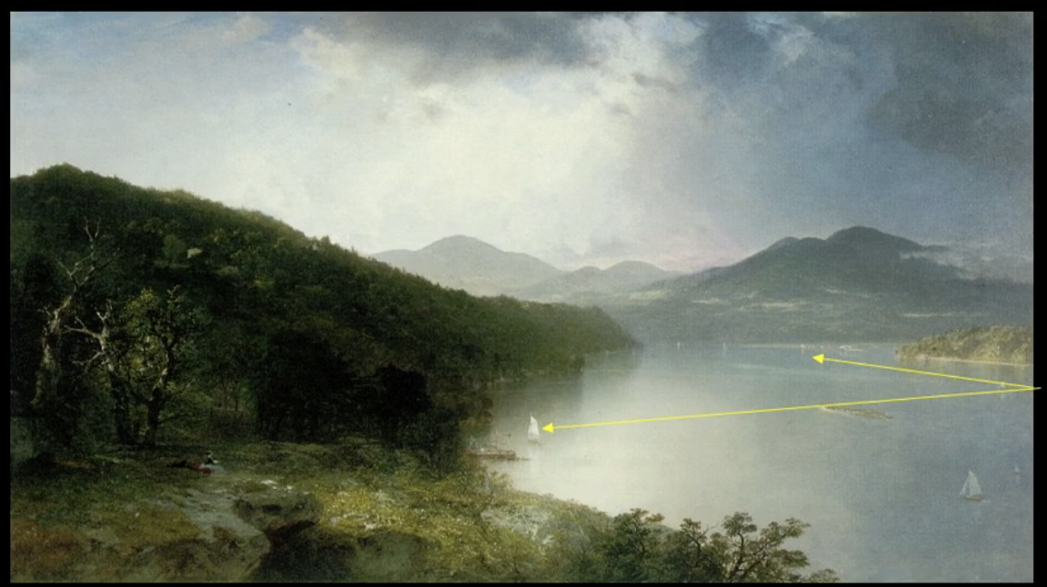 <p><span>(American) Romanticism</span><br><br><span>Hudson River (Eastern US)</span><br><br><span>The Hudson River School</span><br><span>*a mid-19th c. American art movement</span><br><span>*a group of landscape painters whose aesthetic vision was influenced by Romanticism</span><br><br><span>*depict the American landscape as a <strong>pastoral setting</strong>, where human beings and nature coexist peacefully</span><br><span>*the beauty of the landscape and the possibilities of coexistence express sublimity</span><br><br><span>panorama: extended wide-angle view</span><br><span>monumental</span><br><span>scale</span><br><span>background</span><br><span>focus</span><br><span><strong>- vanishing point</strong></span><strong><br></strong><span>- infinity</span><br><br><span>Nature vs. human inventions</span><br><br><span>Pastoral: happy co-existence</span><br><br><span>Monumental scale: largeness of American landscape</span></p>
