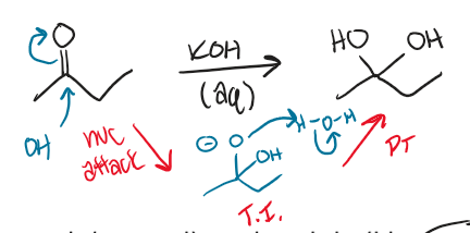 <p>nucleophilic attach, proton transfer</p>