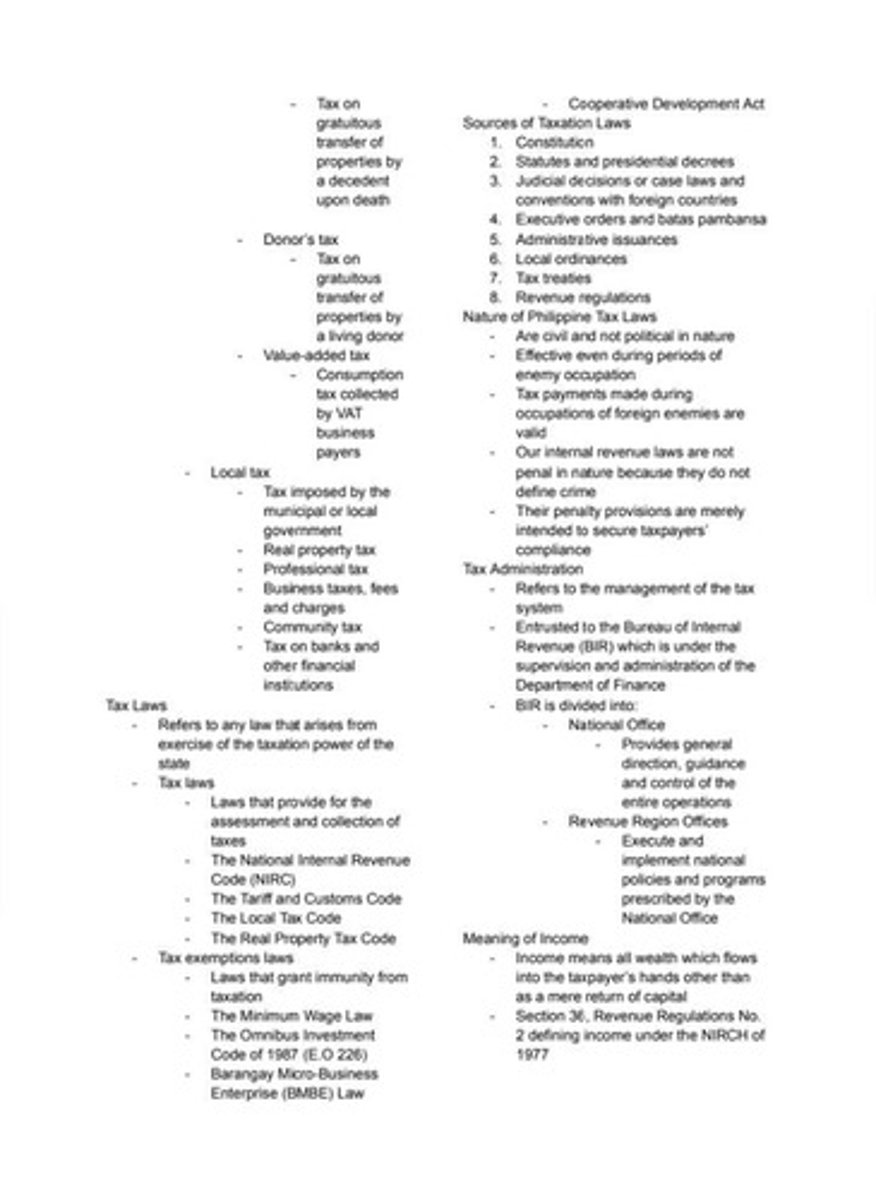 <p>Laws that provide for the assessment and collection of taxes.</p>