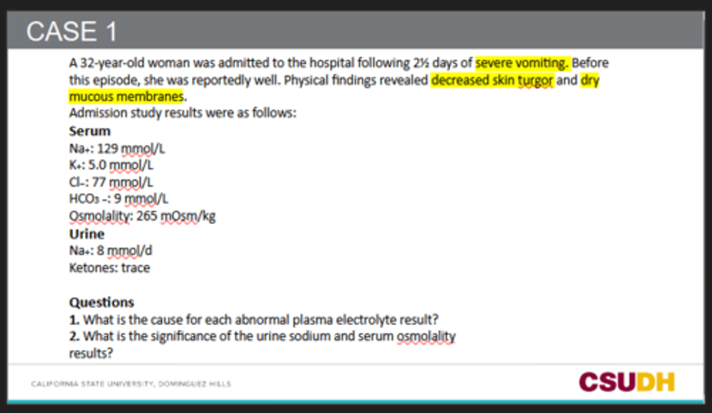 <p>1. What is the cause for each abnormal plasma electrolyte result?</p>