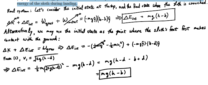 <p>just understand that delta E_internal = work done by gravity by setting up real work system.</p>