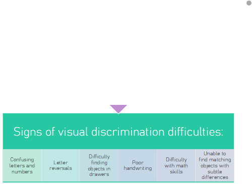<p>ability to recognize and differentiate between similar objects based on shape, size, color, etcs</p>